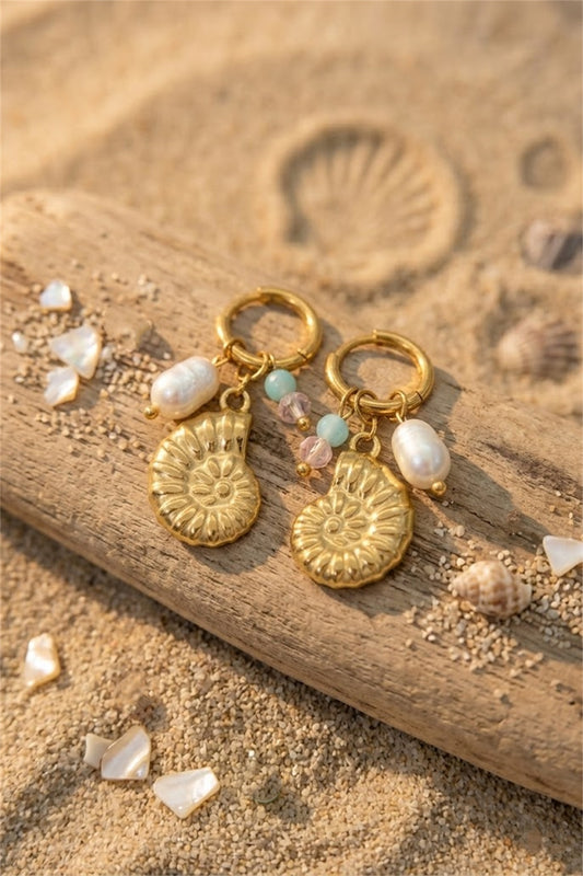 Boucles d’Oreilles Marin Acier Inoxydable – Coquillage Doré Chic