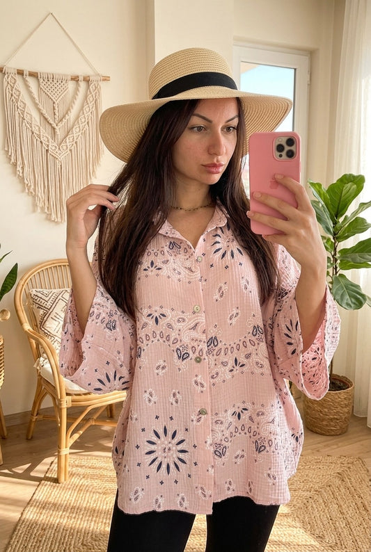 Blouse bandana rose pastel