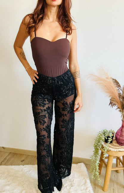 pantalon sequin noir