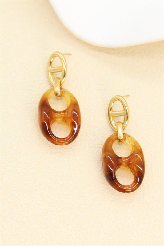 Boucles d’oreilles maillons résine effet ambre acier inoxydable