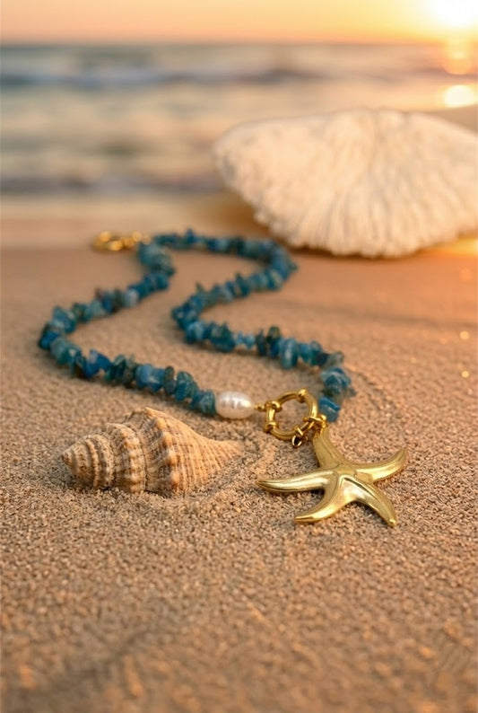 Collier Étoile de Mer – Acier inoxydable et perles naturelles