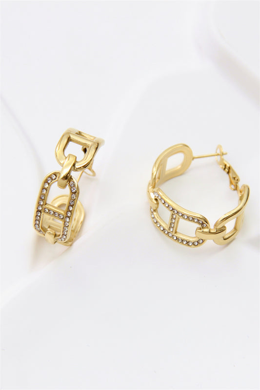 Créoles Maillon Doré Strass Acier Inoxydable