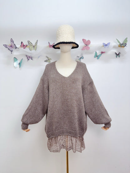 pull dentelle marron clair