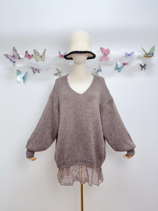 pull dentelle marron clair