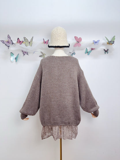 pull dentelle marron clair